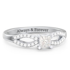 1/4 ct. Princess Gemstone Split Engagement Ring with Accents – 10K Yellow Gold with White Premium Zirconia