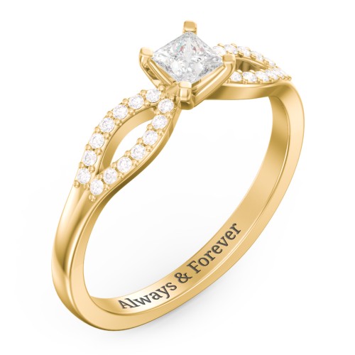 1/4 ct. Princess Gemstone Split Engagement Ring with Accents – 10K Yellow Gold with White Premium Zirconia