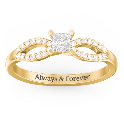 1/4 ct. Princess Gemstone Split Engagement Ring with Accents – 10K Yellow Gold with White Premium Zirconia