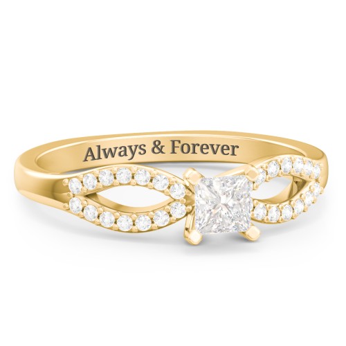 1/4 ct. Princess Gemstone Split Engagement Ring with Accents – 10K Yellow Gold with White Premium Zirconia