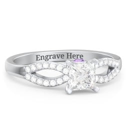 1/2 ct. Princess Gemstone Split Peek-A-Boo Engagement Ring with Accents