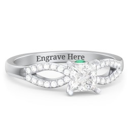 1/2 ct. Princess Gemstone Split Peek-A-Boo Engagement Ring with Accents in 925 Sterling Silver with White Premium Zirconia and Emerald