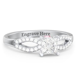 1/2 ct. Princess Gemstone Split Peek-A-Boo Engagement Ring with Accents in 925 Sterling Silver with White Premium Zirconia and Pink Tourmaline