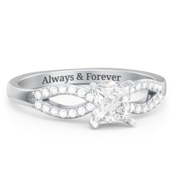 1/2 ct. Princess Gemstone Split Peek-A-Boo Engagement Ring with Accents in 925 Sterling Silver with White Premium Zirconia and Opal