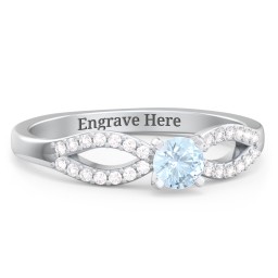 1/4 ct. Round Gemstone Split Engagement Ring with Accents in 925 Sterling Silver with Aquamarine and White Premium Zirconia