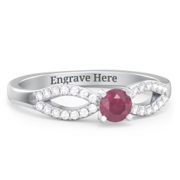 1/4 ct. Round Gemstone Split Engagement Ring with Accents in 925 Sterling Silver with Ruby and White Premium Zirconia