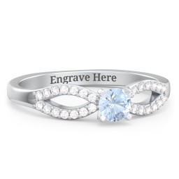 1/4 ct. Round Gemstone Split Engagement Ring with Accents in 925 Sterling Silver with Aquamarine and White Premium Zirconia