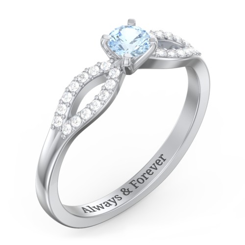 1/4 ct. Round Gemstone Split Engagement Ring with Accents – Sterling Silver with Aquamarine and White Premium Zirconia