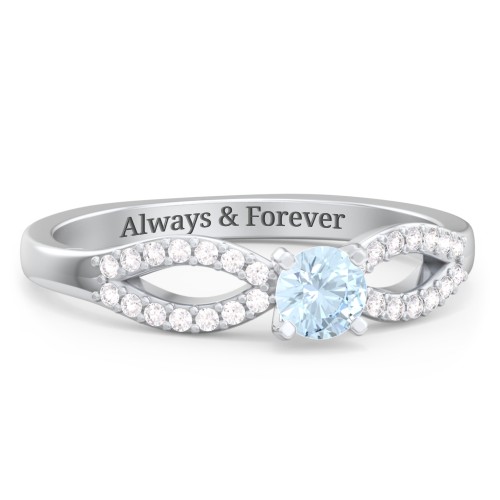 1/4 ct. Round Gemstone Split Engagement Ring with Accents – Sterling Silver with Aquamarine and White Premium Zirconia