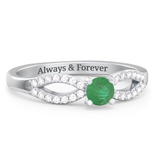 1/4 ct. Round Gemstone Split Engagement Ring with Accents – Sterling Silver with Emerald and White Premium Zirconia