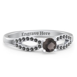 1/4 ct. Round Gemstone Split Engagement Ring with Accents in 925 Sterling Silver with Smokey Quartz and Black Premium Zirconia