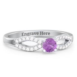 1/4 ct. Round Gemstone Split Engagement Ring with Accents in 925 Sterling Silver with Amethyst and White Premium Zirconia