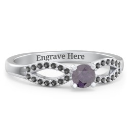 1/4 ct. Round Gemstone Split Engagement Ring with Accents in 925 Sterling Silver with Alexandrite and Black Premium Zirconia