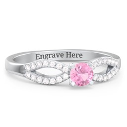 1/4 ct. Round Gemstone Split Engagement Ring with Accents in 925 Sterling Silver with Pink Tourmaline and White Premium Zirconia