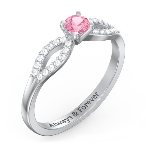 1/4 ct. Round Gemstone Split Engagement Ring with Accents – Sterling Silver with Pink Tourmaline and White Premium Zirconia