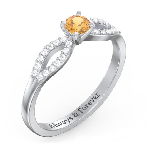 1/4 ct. Round Gemstone Split Engagement Ring with Accents – Sterling Silver with Citrine and White Premium Zirconia