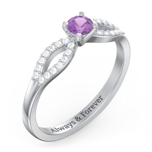 1/4 ct. Round Gemstone Split Engagement Ring with Accents – Sterling Silver with Amethyst and White Premium Zirconia