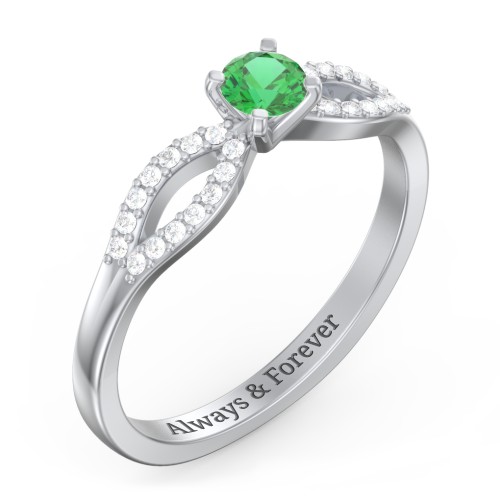 1/4 ct. Round Gemstone Split Engagement Ring with Accents – Sterling Silver with Emerald and White Premium Zirconia
