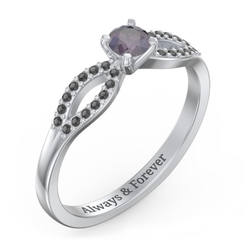 1/4 ct. Round Gemstone Split Engagement Ring with Accents – Sterling Silver with Alexandrite and Black Premium Zirconia