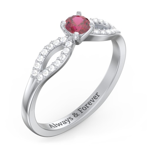 1/4 ct. Round Gemstone Split Engagement Ring with Accents – Sterling Silver with Ruby and White Premium Zirconia