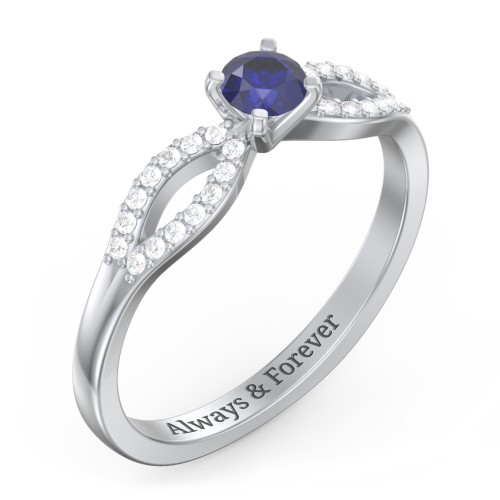 1/4 ct. Round Gemstone Split Engagement Ring with Accents – Sterling Silver with Blue Sapphire and White Premium Zirconia