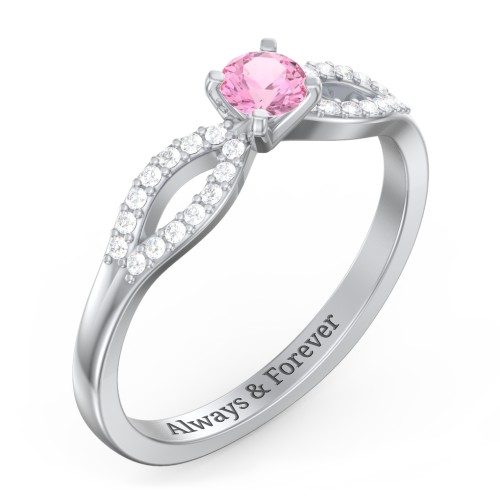 1/4 ct. Round Gemstone Split Engagement Ring with Accents – Sterling Silver with Pink Tourmaline and White Premium Zirconia