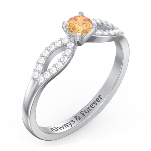 1/4 ct. Round Gemstone Split Engagement Ring with Accents – Sterling Silver with Citrine and White Premium Zirconia