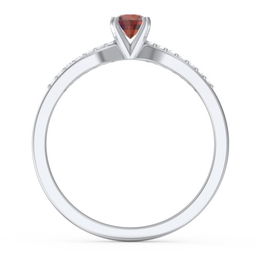 1/4 ct. Round Gemstone Split Engagement Ring with Accents – Sterling Silver with Garnet and White Premium Zirconia