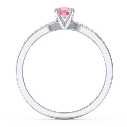 1/4 ct. Round Gemstone Split Engagement Ring with Accents – Sterling Silver with Pink Tourmaline and White Premium Zirconia