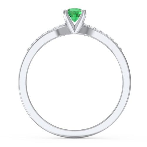 1/4 ct. Round Gemstone Split Engagement Ring with Accents – Sterling Silver with Emerald and White Premium Zirconia