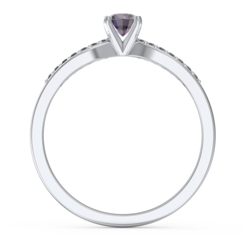 1/4 ct. Round Gemstone Split Engagement Ring with Accents – Sterling Silver with Alexandrite and Black Premium Zirconia