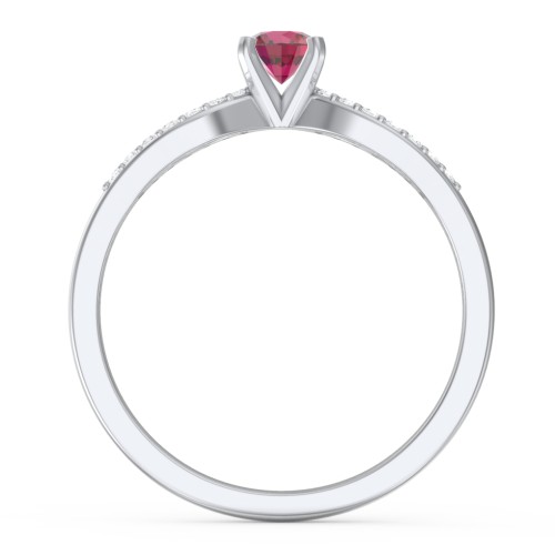 1/4 ct. Round Gemstone Split Engagement Ring with Accents – Sterling Silver with Ruby and White Premium Zirconia