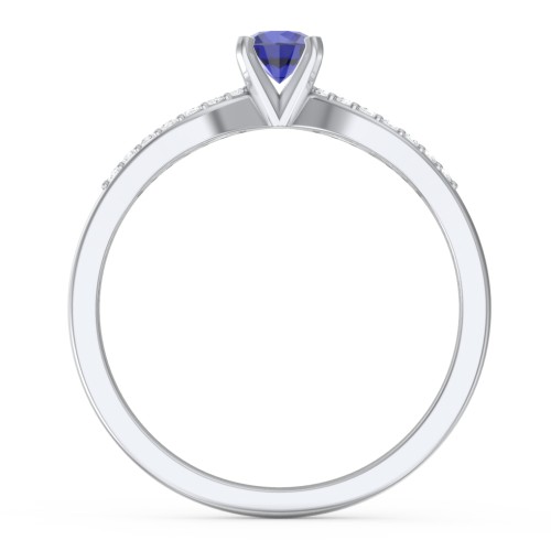 1/4 ct. Round Gemstone Split Engagement Ring with Accents – Sterling Silver with Blue Sapphire and White Premium Zirconia