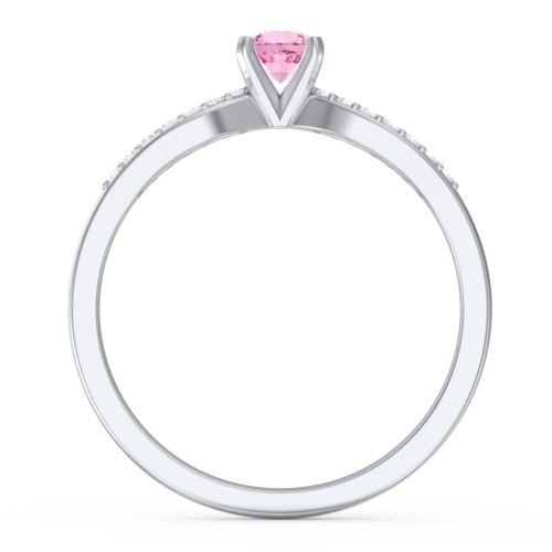 1/4 ct. Round Gemstone Split Engagement Ring with Accents – Sterling Silver with Pink Tourmaline and White Premium Zirconia