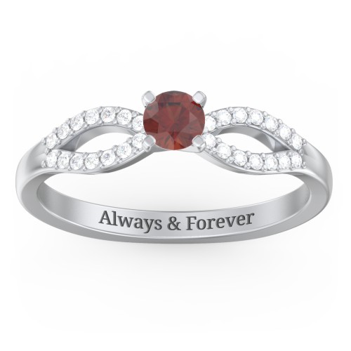 1/4 ct. Round Gemstone Split Engagement Ring with Accents – Sterling Silver with Garnet and White Premium Zirconia
