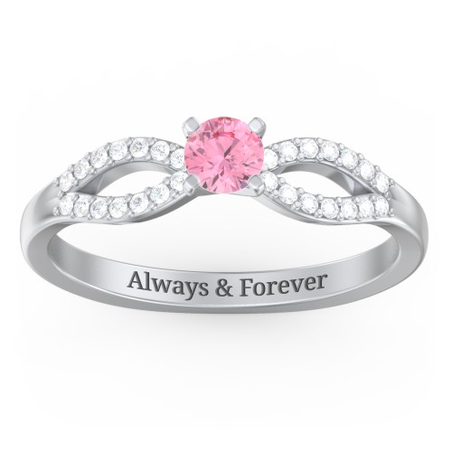 1/4 ct. Round Gemstone Split Engagement Ring with Accents – Sterling Silver with Pink Tourmaline and White Premium Zirconia