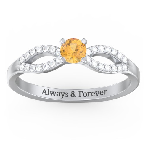 1/4 ct. Round Gemstone Split Engagement Ring with Accents – Sterling Silver with Citrine and White Premium Zirconia