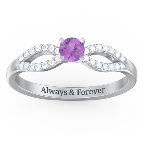 1/4 ct. Round Gemstone Split Engagement Ring with Accents – Sterling Silver with Amethyst and White Premium Zirconia
