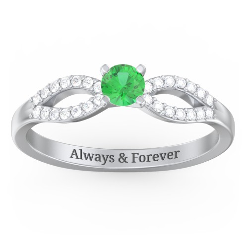 1/4 ct. Round Gemstone Split Engagement Ring with Accents – Sterling Silver with Emerald and White Premium Zirconia