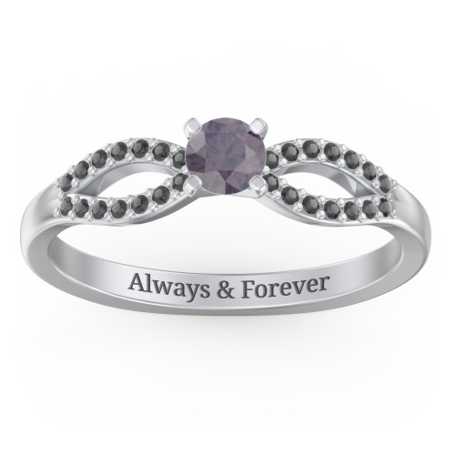 1/4 ct. Round Gemstone Split Engagement Ring with Accents – Sterling Silver with Alexandrite and Black Premium Zirconia