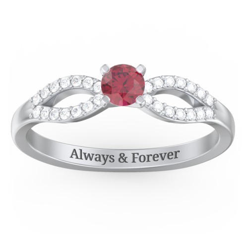1/4 ct. Round Gemstone Split Engagement Ring with Accents – Sterling Silver with Ruby and White Premium Zirconia