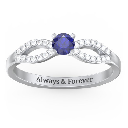 1/4 ct. Round Gemstone Split Engagement Ring with Accents – Sterling Silver with Blue Sapphire and White Premium Zirconia