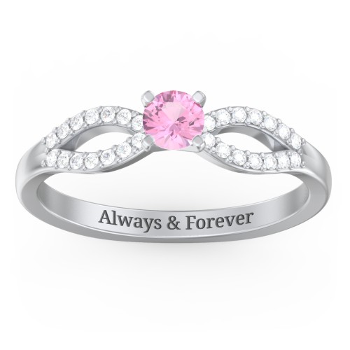 1/4 ct. Round Gemstone Split Engagement Ring with Accents – Sterling Silver with Pink Tourmaline and White Premium Zirconia
