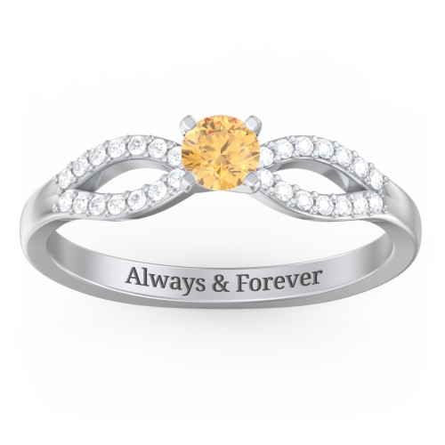 1/4 ct. Round Gemstone Split Engagement Ring with Accents – Sterling Silver with Citrine and White Premium Zirconia
