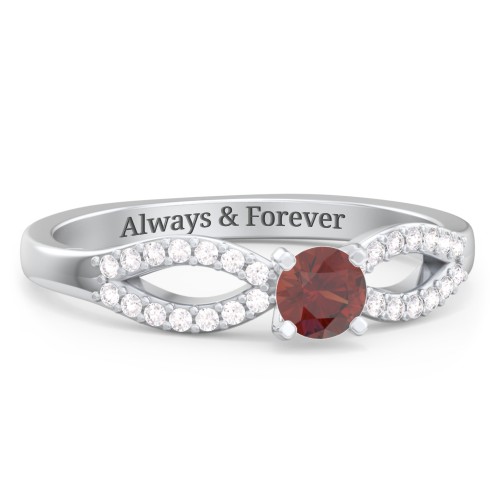 1/4 ct. Round Gemstone Split Engagement Ring with Accents – Sterling Silver with Garnet and White Premium Zirconia