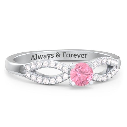 1/4 ct. Round Gemstone Split Engagement Ring with Accents – Sterling Silver with Pink Tourmaline and White Premium Zirconia