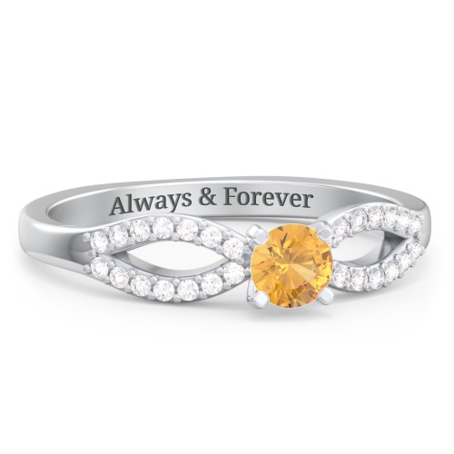 1/4 ct. Round Gemstone Split Engagement Ring with Accents – Sterling Silver with Citrine and White Premium Zirconia