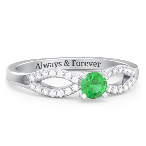 1/4 ct. Round Gemstone Split Engagement Ring with Accents – Sterling Silver with Emerald and White Premium Zirconia