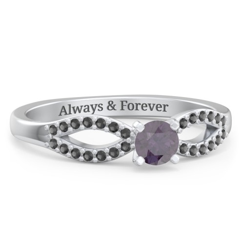 1/4 ct. Round Gemstone Split Engagement Ring with Accents – Sterling Silver with Alexandrite and Black Premium Zirconia