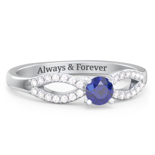 1/4 ct. Round Gemstone Split Engagement Ring with Accents – Sterling Silver with Blue Sapphire and White Premium Zirconia